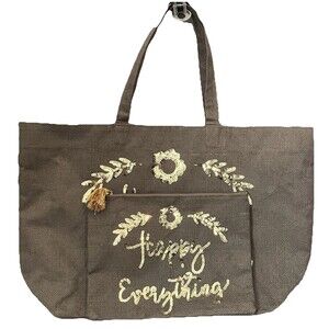 Olive & Hill Happy Everything Jute Tote & Matching Zipper Bag Sequined Bling